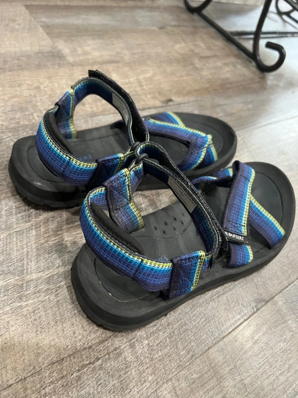 Kids Blue Striped Outdoor Sandals with Cushioned Black Sole